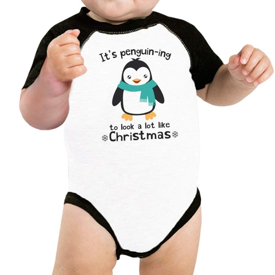 It’s Penguin-Ing To Look A Lot Like Christmas Baby Black And White Baseball Shirt