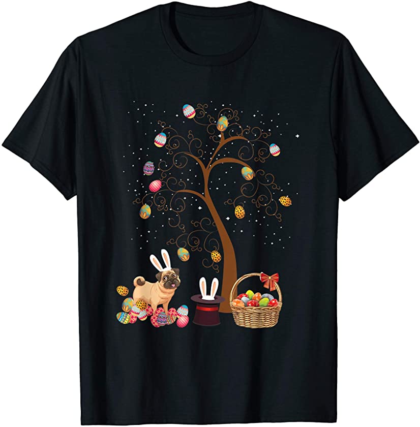 Pug Dogs Pet Dog Hunting Egg Tree Bunny Easter Day Star T-Shirt