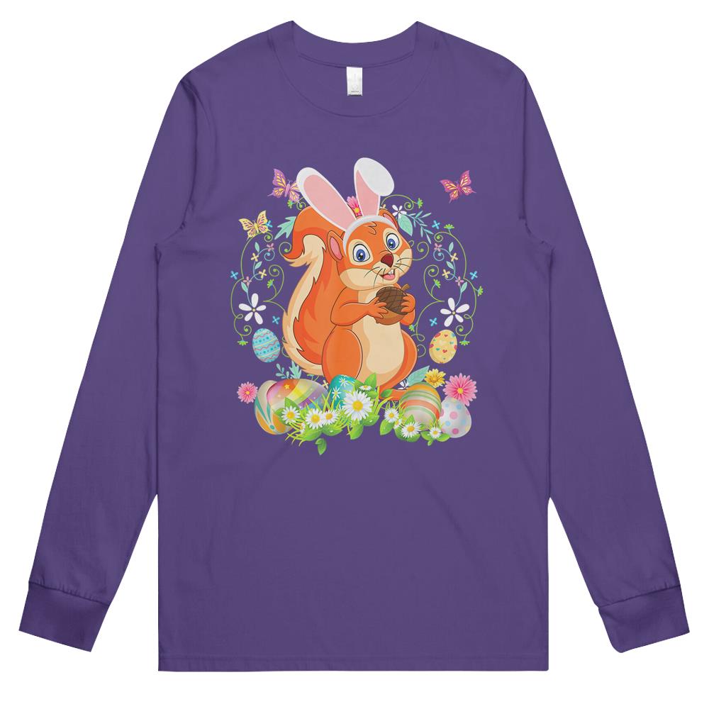 Bunny Squirrel Happy Easter Day Lover Egg Hunt Lovely Cute Long Sleeve T Shirts