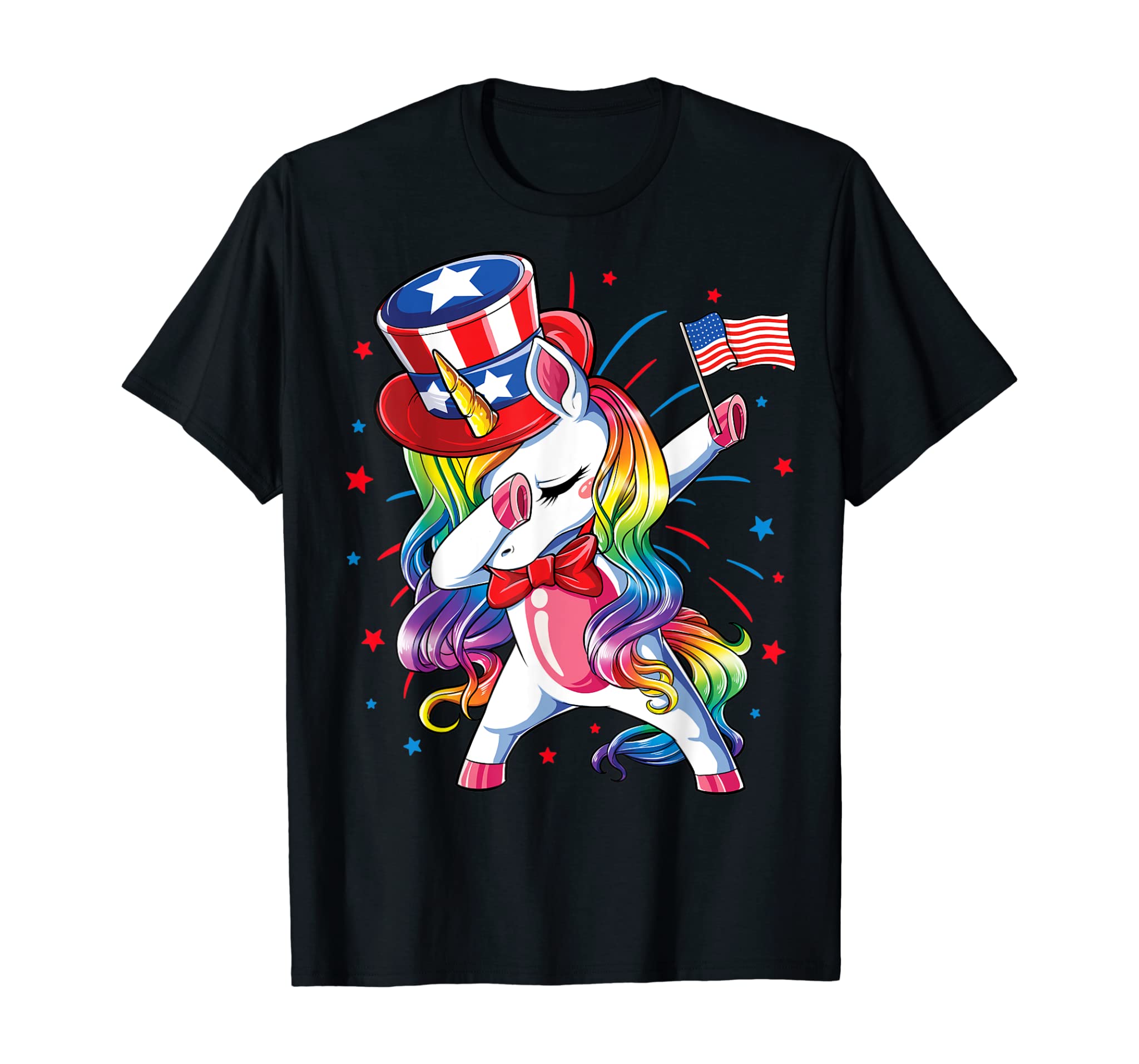 Dabbing Unicorn 4th of July Shirts Girls Kids Women American T-Shirt