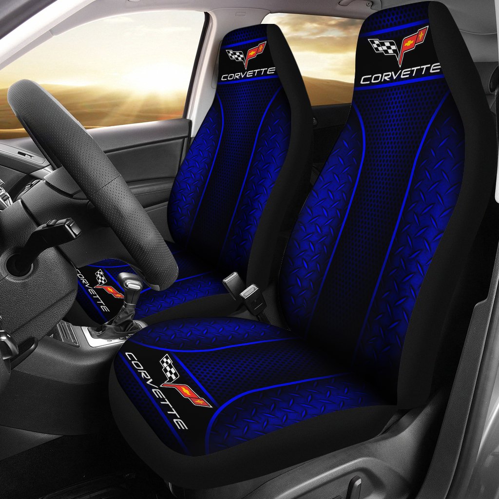 2 Front Corvette C6 Seat Covers Blue With Free Shipping