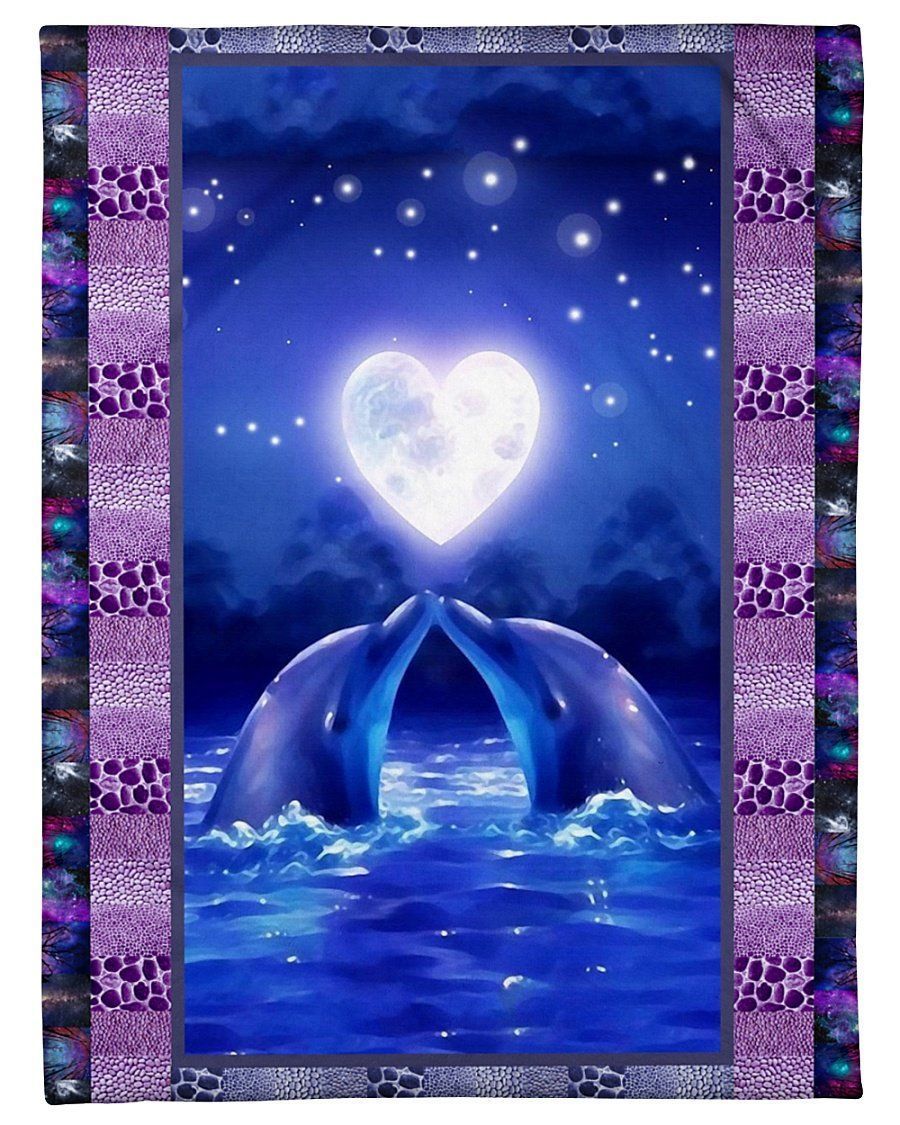 Dolphin Couple In The Night Special Custom Design For Lovers Blanket