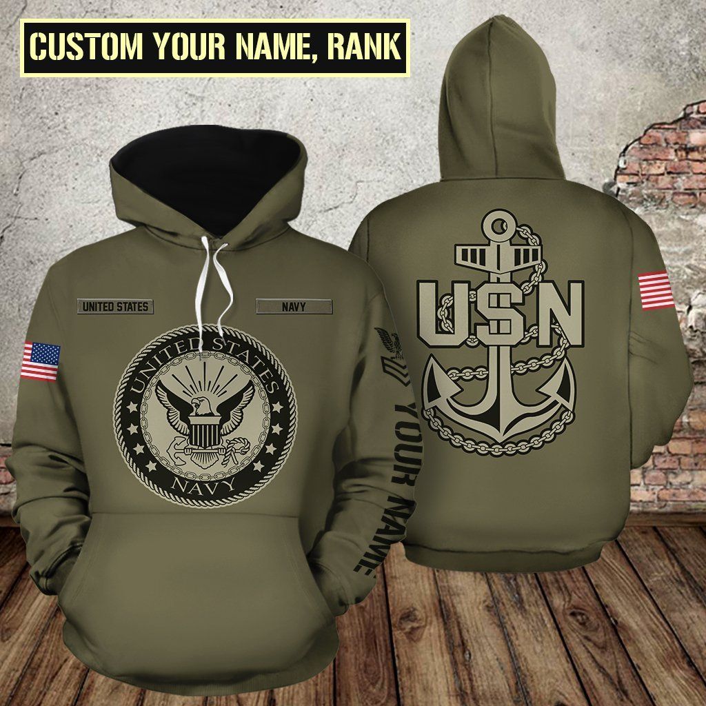 U.S NAVY 3D HOODIE – CUSTOMIZED NAME & RANKS