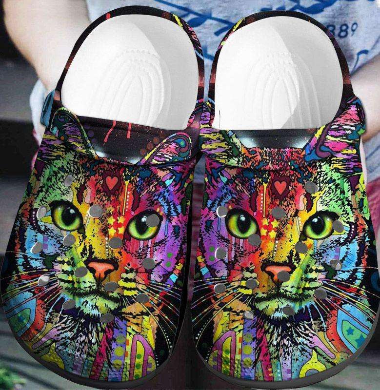 Cute Hippie Colorful Cat Crocband Clog Shoes