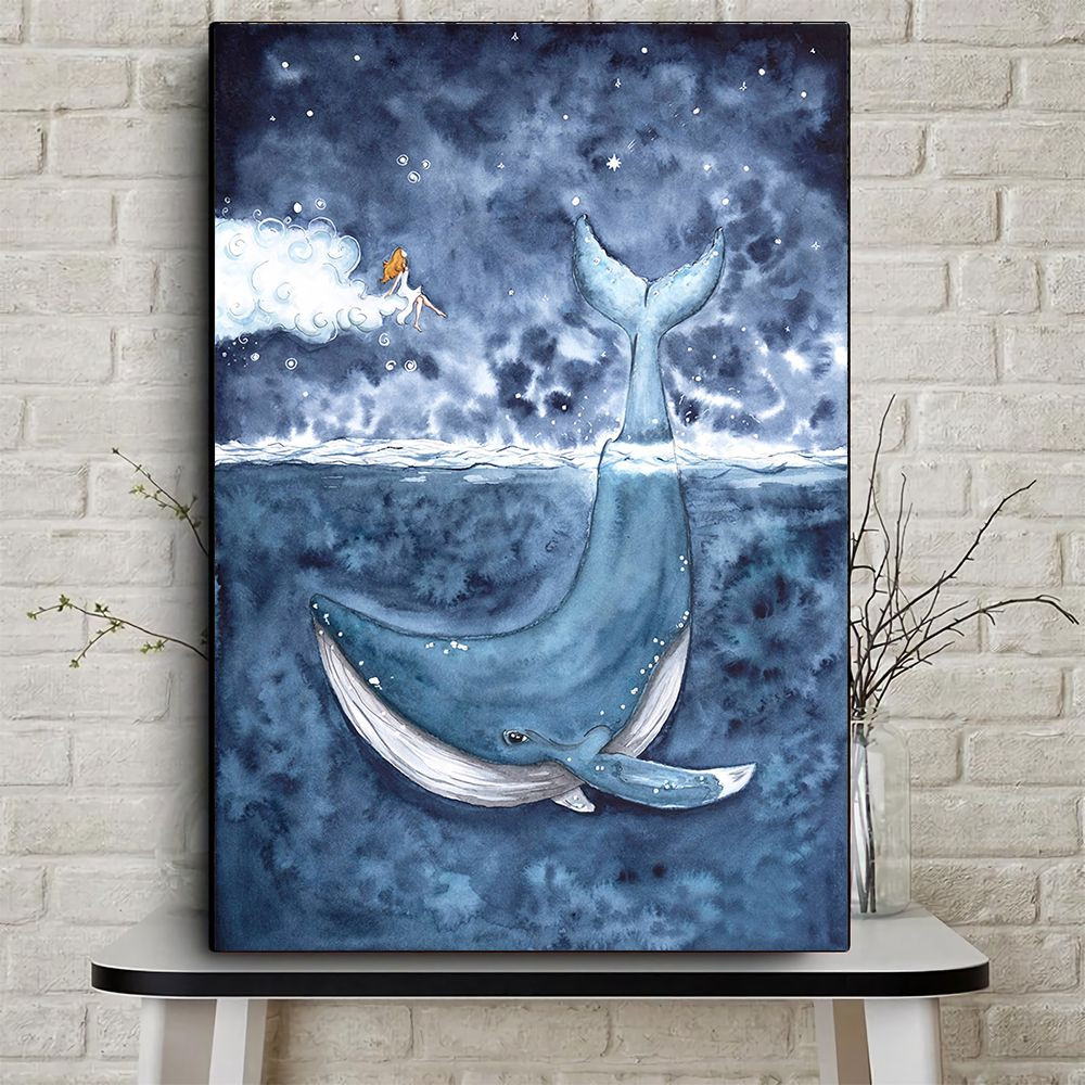 Humpback Whale Girl Poster & Canvas