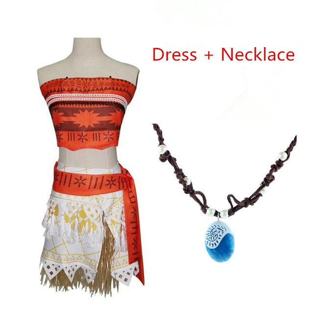 Adult Kids Cosplay Vaiana Moana Princess Costume Dress Necklace Wig Girl Halloween Party Moana Dress Costume Cosplay alx