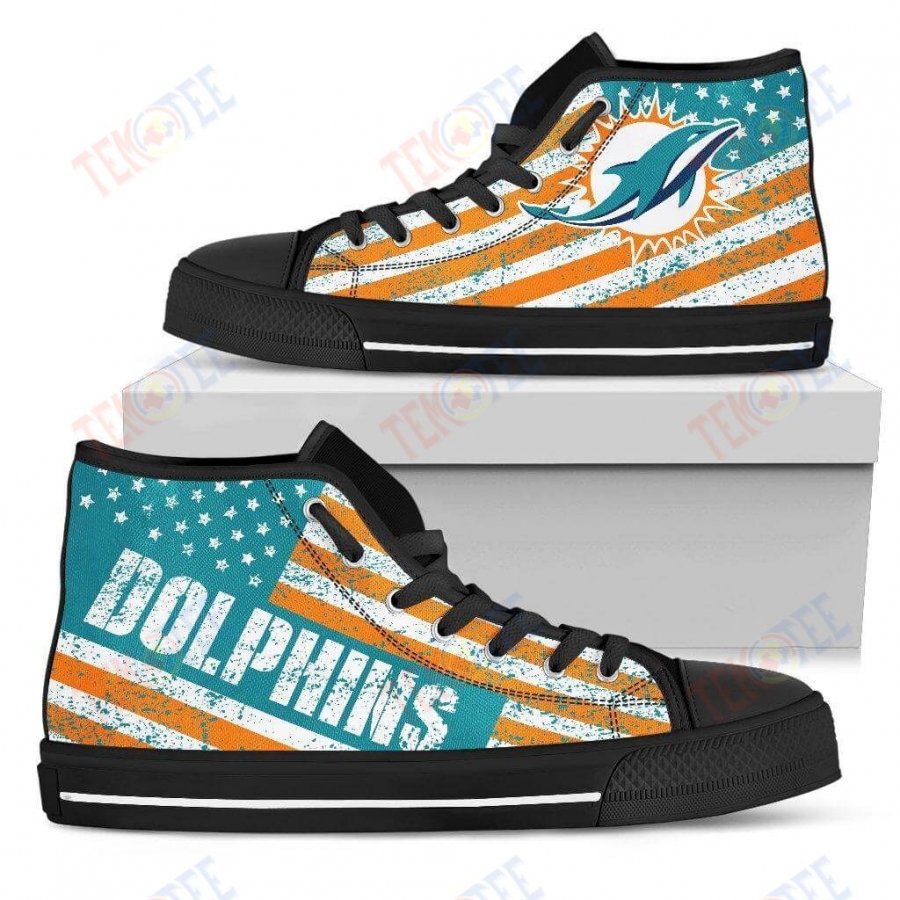 Mens Womens Miami Dolphins High Top Shoes America Flag Italic Vintage Style Custom Canvas Shoes TMT776