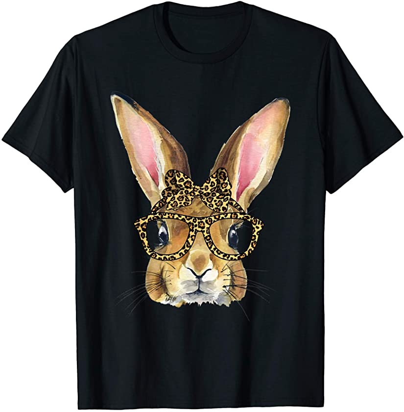 Easter Day Leopard Bunny Glasses Eggs Cute Rabbit Funny Gift T-Shirt