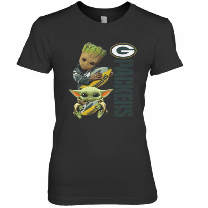 Baby Groot And Yoda Hug Green Bay Packers Premium Women's T-Shirt