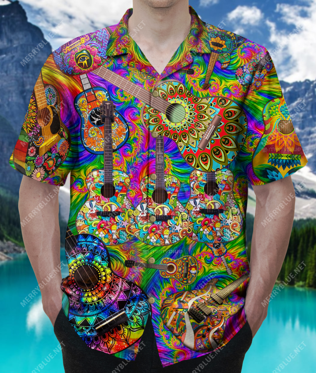 Peace Love Rock And Roll Guitar Hippie Unisex Hawaii Shirt Ha51842