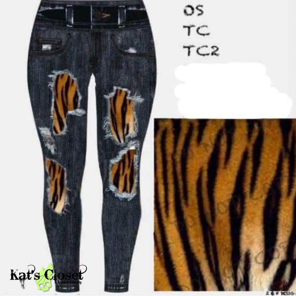 Black Tiger Look A Like Jeans Leggings & Capris W/Pockets