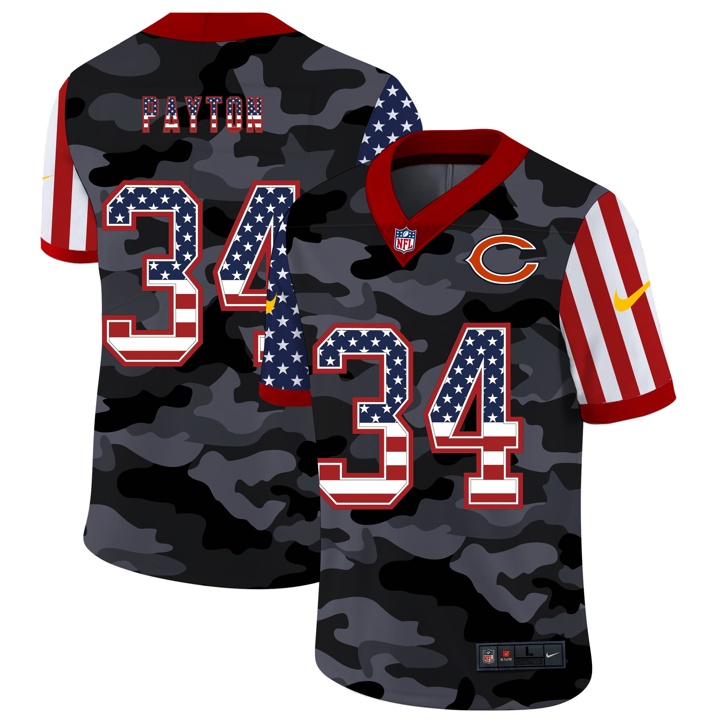 Men’S Chicago Bears Walter Payton Black Camo Usa Flag Limited Jersey