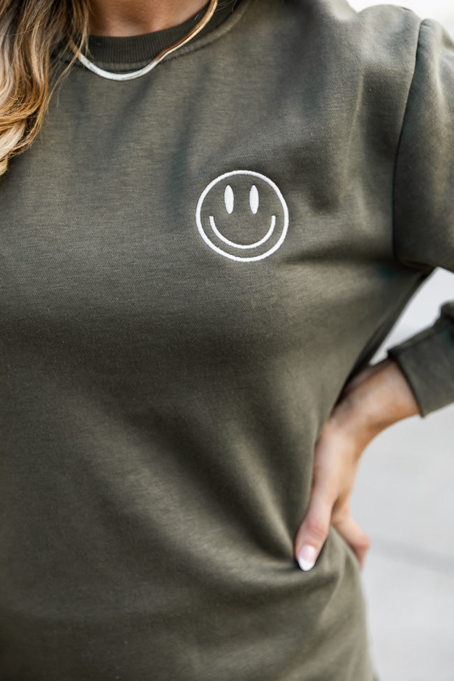 Smiley Face Olive Graphic Sweatshirt