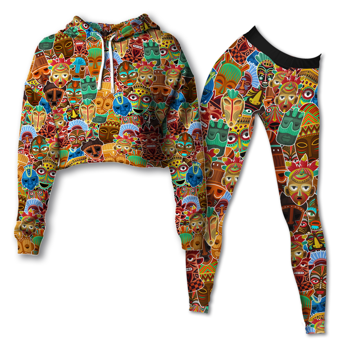 African Cropped Hoodie & Legging Matching Set