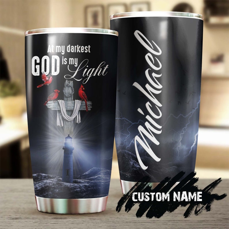 At My Darkness God Is My Light Faith Personalized Tumbler-Jesus Gift -Birthday Christmas Gift For Jesus Lover Catholic Christians