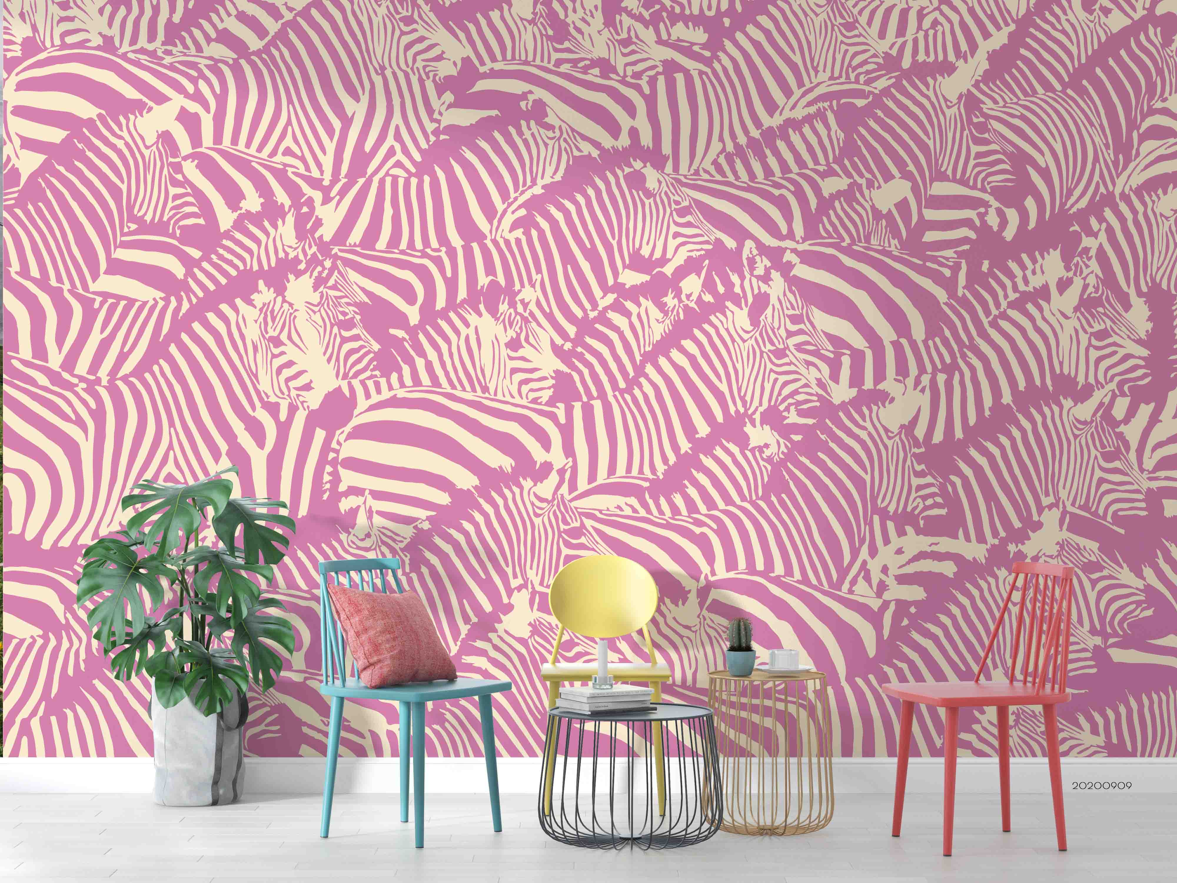 3D Pink Zebra Animal Wall Mural Wallpaper Lxl