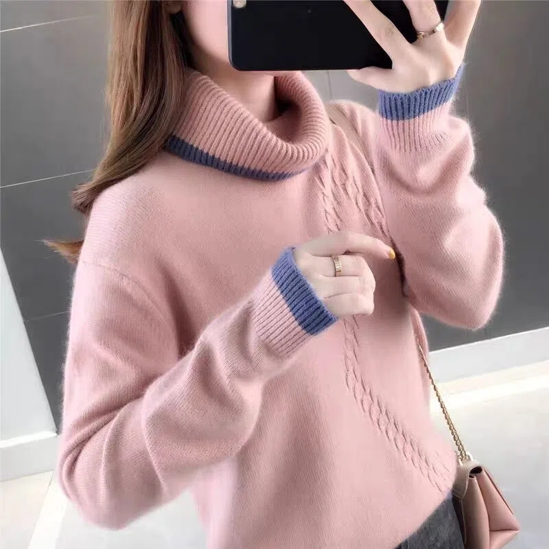 2022 Autumn Winter Women’s High-Neck knitting Sweater Pullover Female Loose Thick Warm Shirt Long Sleeves Top Clothes alx