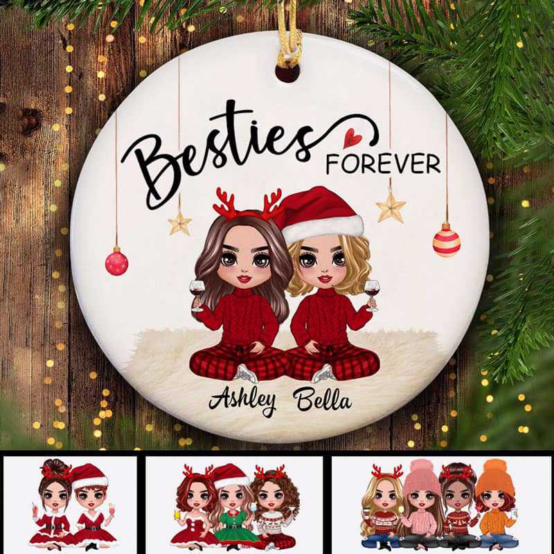 Doll Besties Christmas Checkered Pants Personalized Circle Ornament