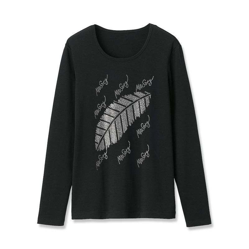 Spring and Autumn New Fashion Long sleeve T-shirt women Creativity leaf Pattern Hot diamonds Loose Bottoming shirt tops female alx