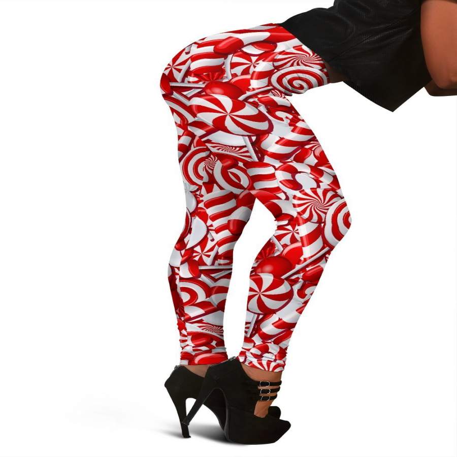 Candy Cane Print Pattern Women Leggings