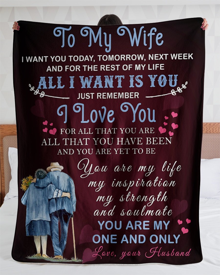 Couple To My Wife I Want You Today Rest Of My Life Personalized Custom Name Text Fleece Blanket Print 3D, Unisex, Kid, Adult – Gift For Wife