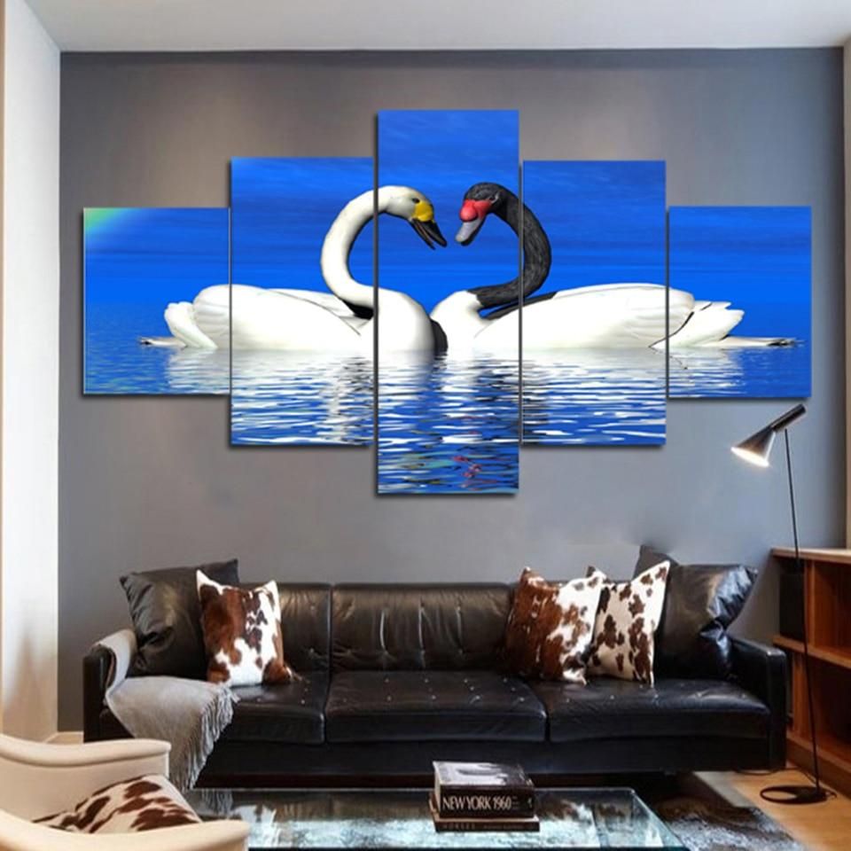 Swan 11 Animal 5 Panel Canvas Art Wall Decor