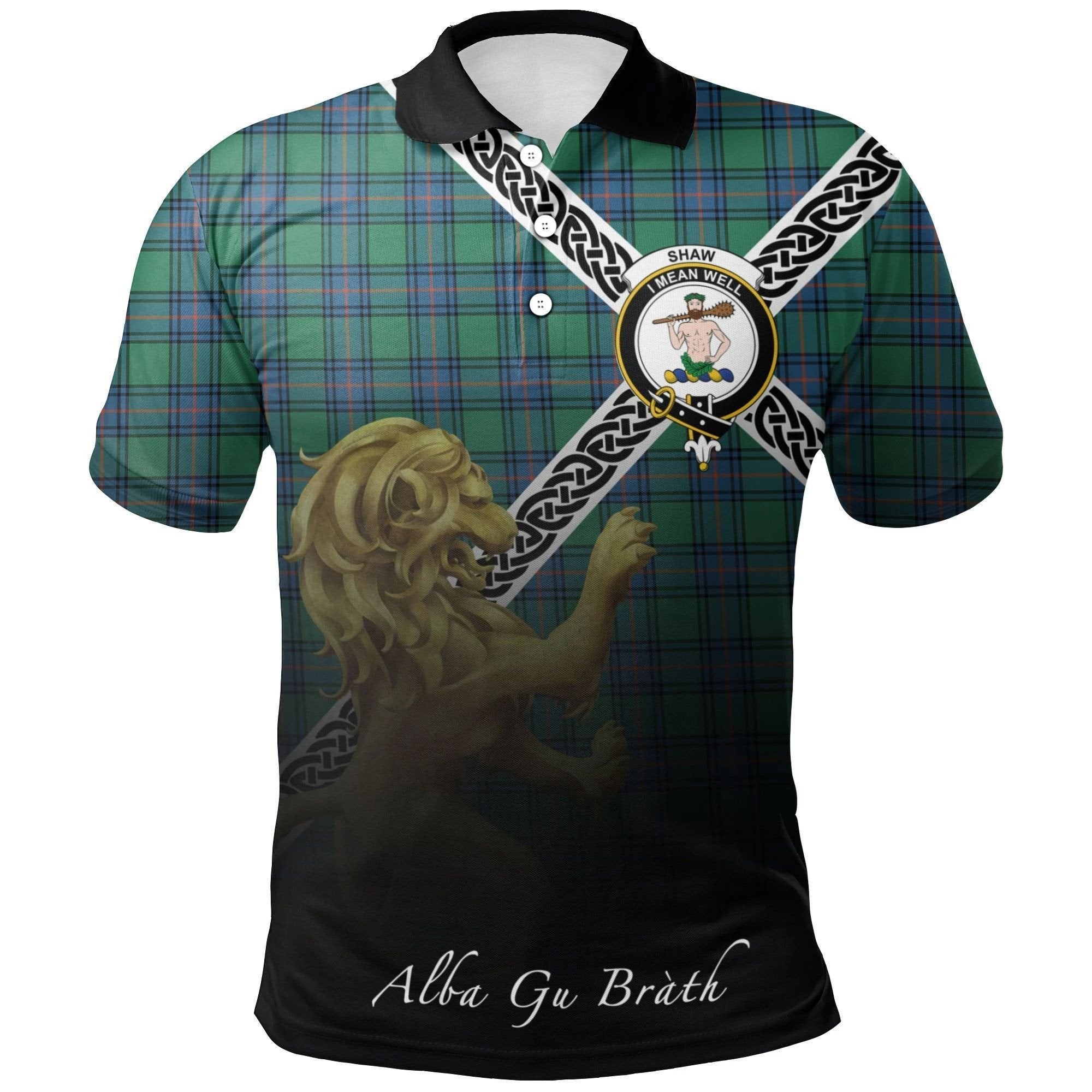 Shaw Ancient Clan Polo Shirt, Scottish Tartan Shaw Ancient Clans Polo Shirt Celtic Lion Style