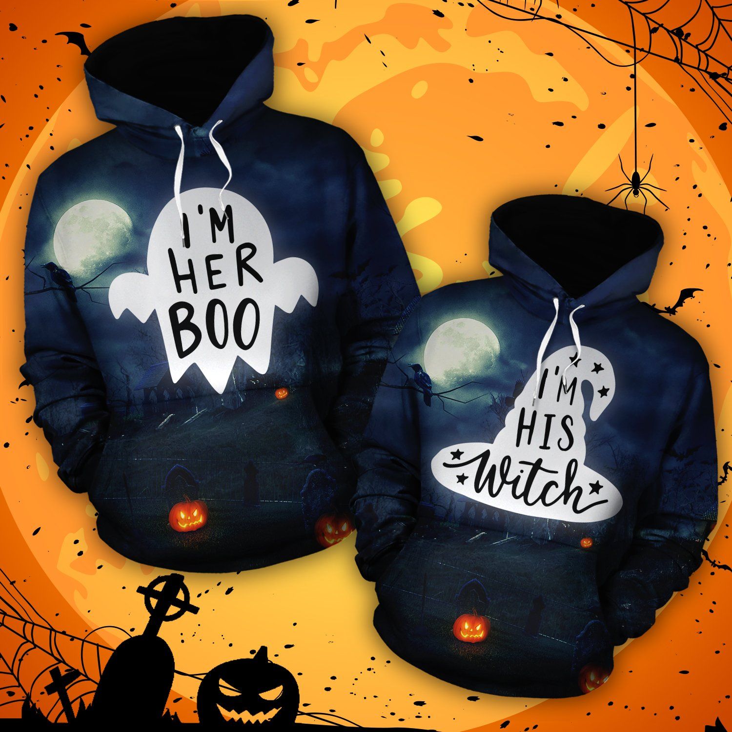 19DDTWIT-HER BOO HIS WITCH – COUPLE HOODIE