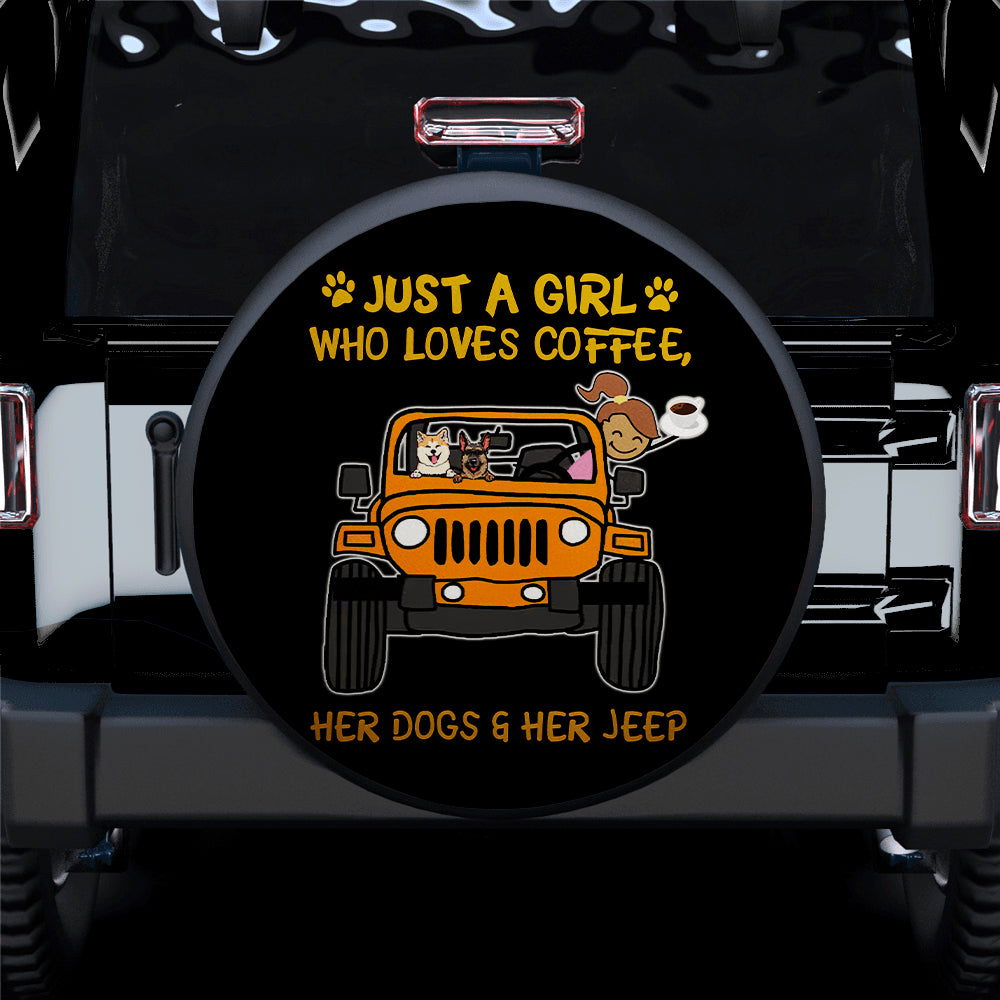 Just A Girl Who Love Coffee And Her Dogs Jeep Orange Car Spare Tire Covers Gift For Campers