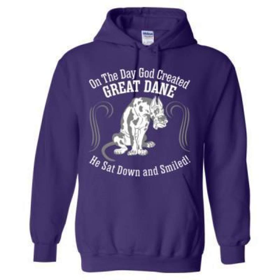 AGR On Day God Created Great Dane Dog Sat Down Smiled – Heavy Blend™ Hooded Sweatshirt