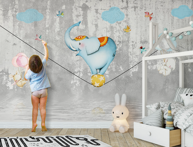 3D Cartoon Circus Animal Elephant Wall Mural Wallpaper Lqh 146