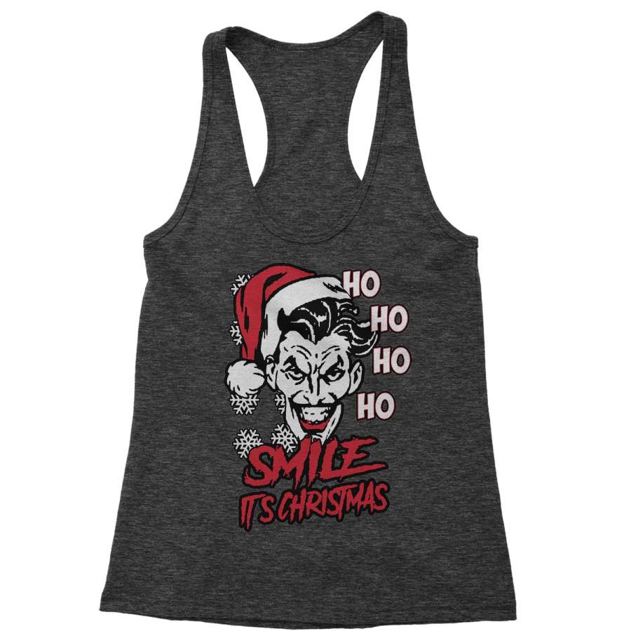 Smile It’s Christmas Joker Ugly Christmas Racerback Tank Top for Women