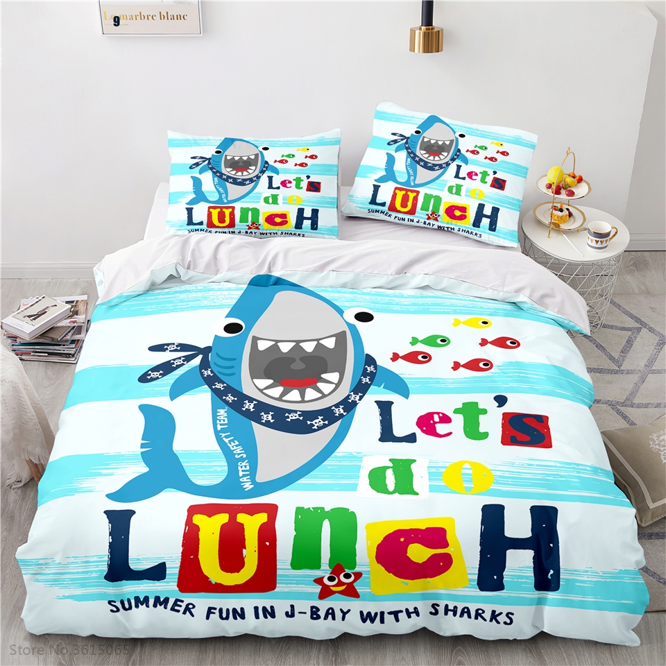 Cartoon Summer Shark Bedding Set 3D Duvet Cover Sets Pillowcase Bedclothes Twin Full Queen King Size