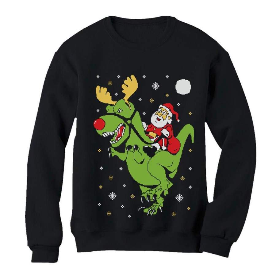 T-Rex Santa Ride Ugly Christmas Sweatshirt