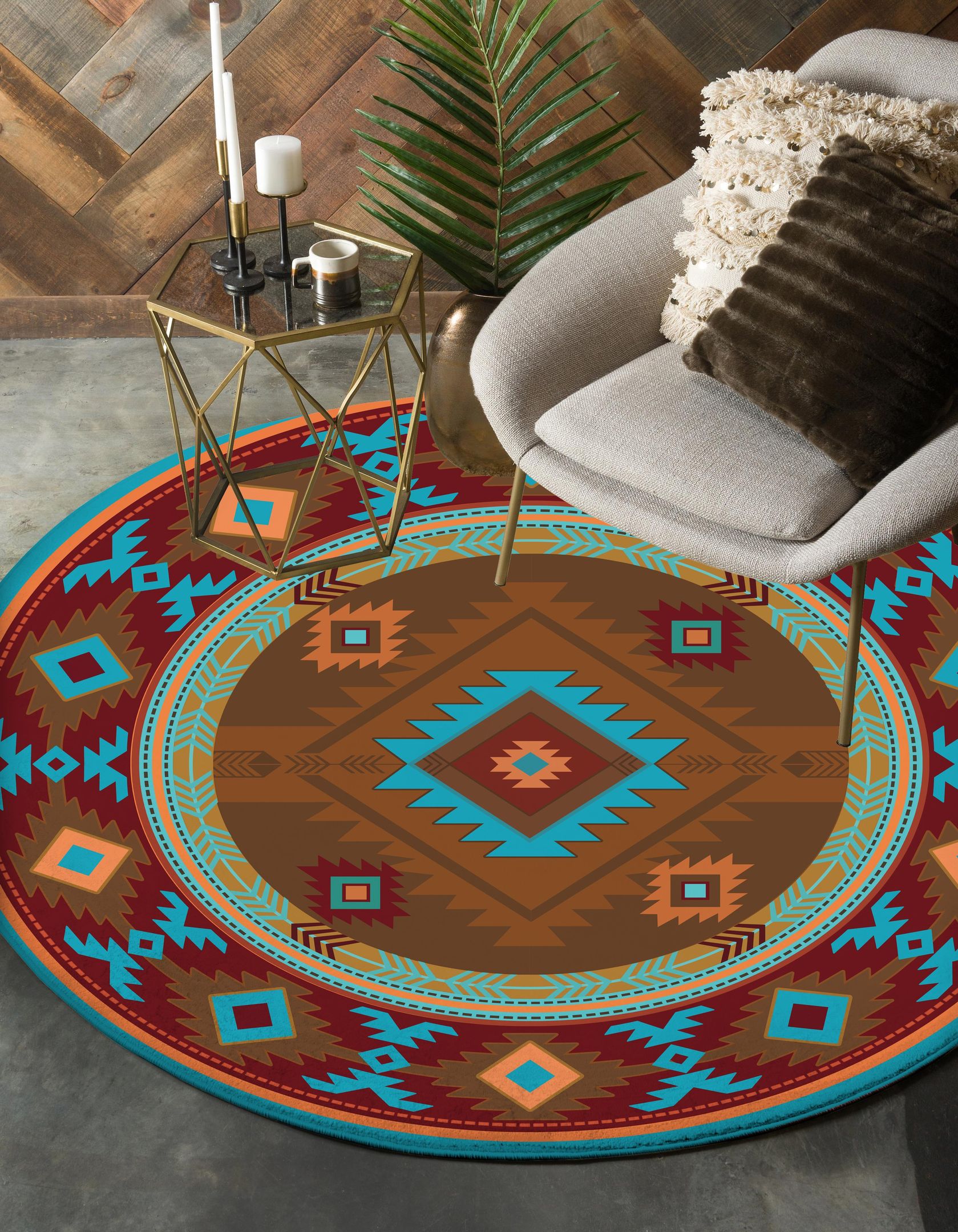 Native American Pattern Round Rug