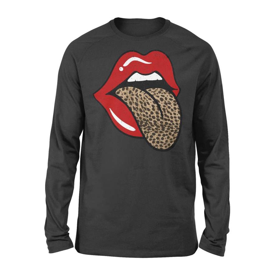 Women Girls Red Lip Lips Leopard Cheetah Tongue Print Long Sleeve Graphic Tee Plus Size Oversized T Shirts Funny Shirt T-shirt