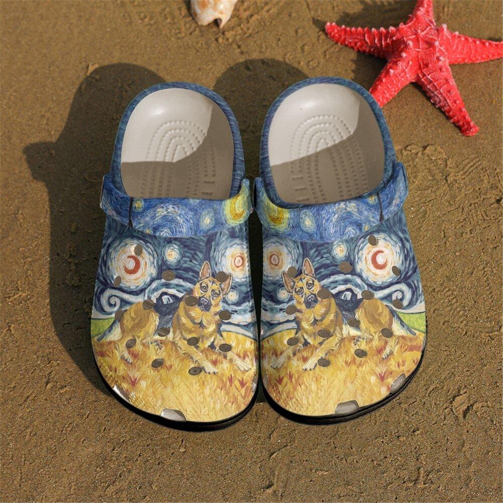 German Shepherd Personalized Clog, Custom Name, Text, Color, Number Fashion Style For Women, Men, Kid, Print 3D Starry Night German Shepherd