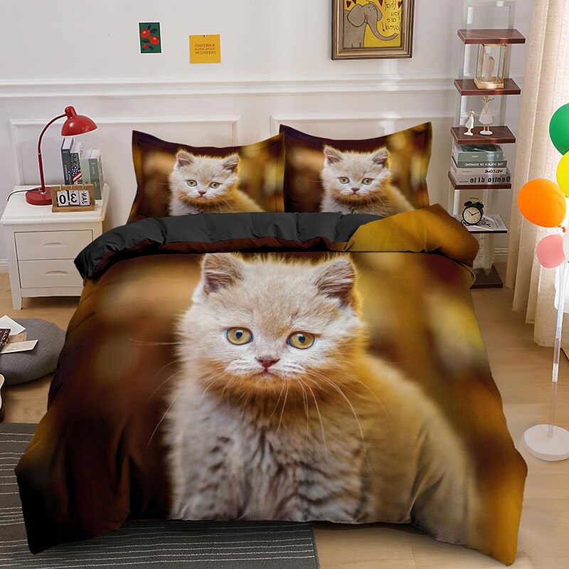 Lying Cat 3D Prited Bedding Set Soft Fabric Cute Duvet Cover Kitten King Queen Twin Full Single Double Comfortable Bed Sets