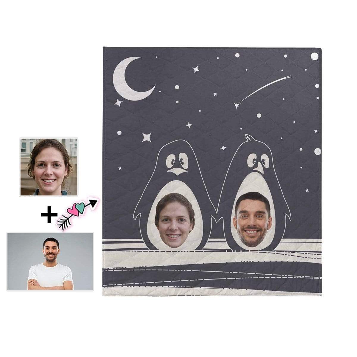 Custom Couple Face Penguin Quilt