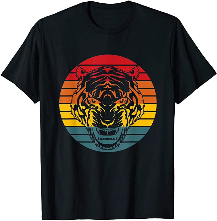 Tiger Sunset Retro Jungle Safari Animal Big Cat Tigers Lover T-Shirt