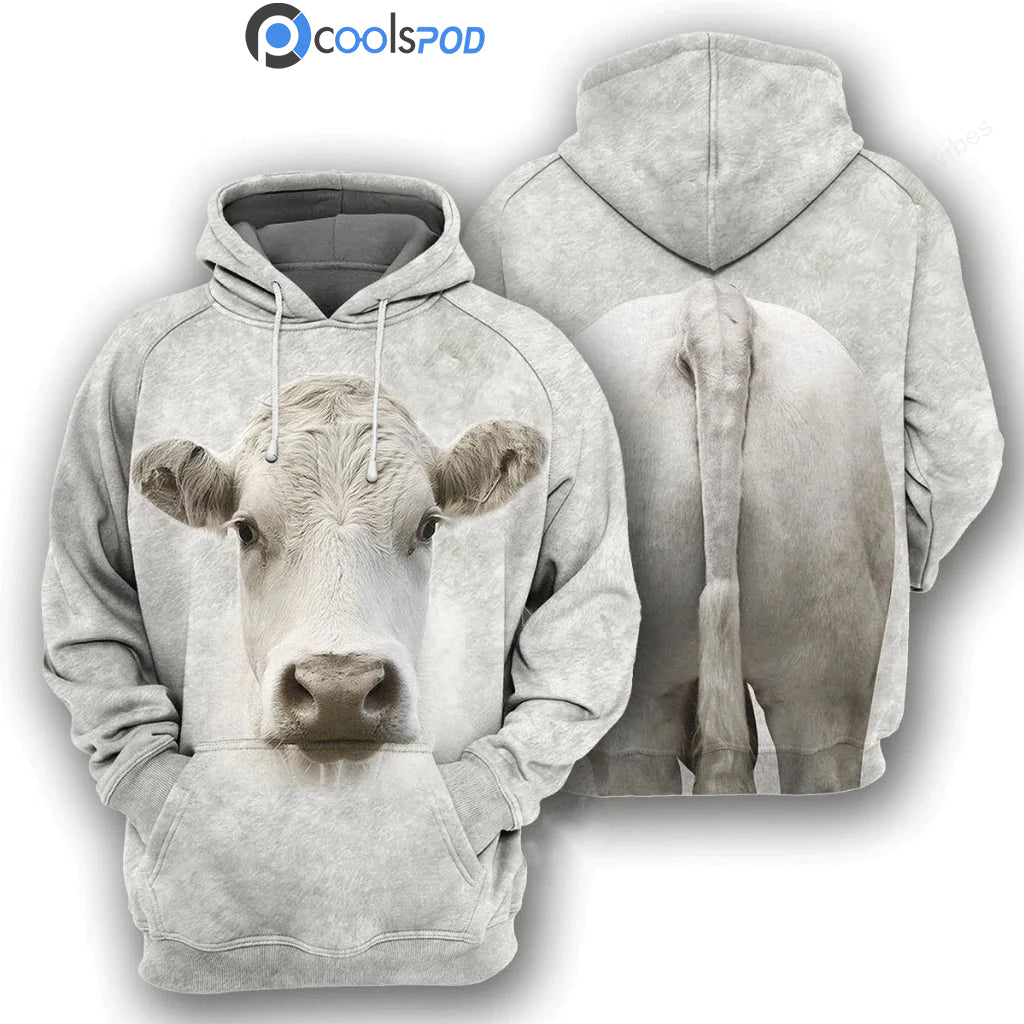 Charolais Cattle 3D All Over Printed Hoodie Funny Cow Hoodie For Him Her, Farm Animal Hoodies