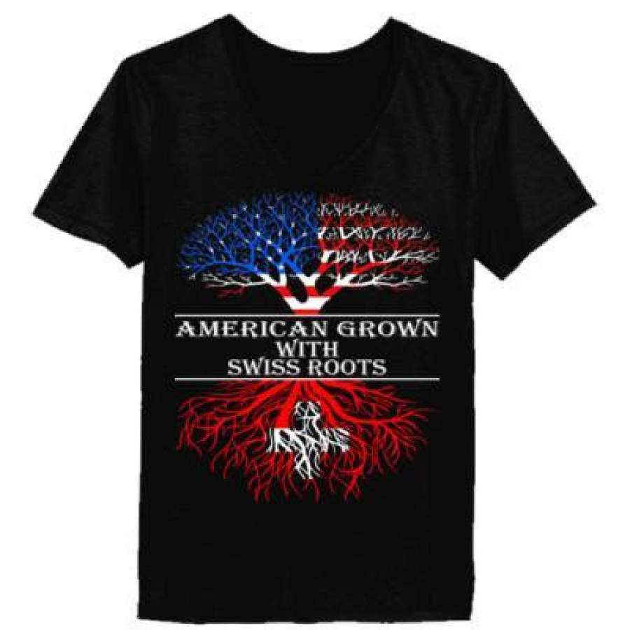 AGR American Grown With Swiss Roots – Ladies’ V-Neck T-Shirt