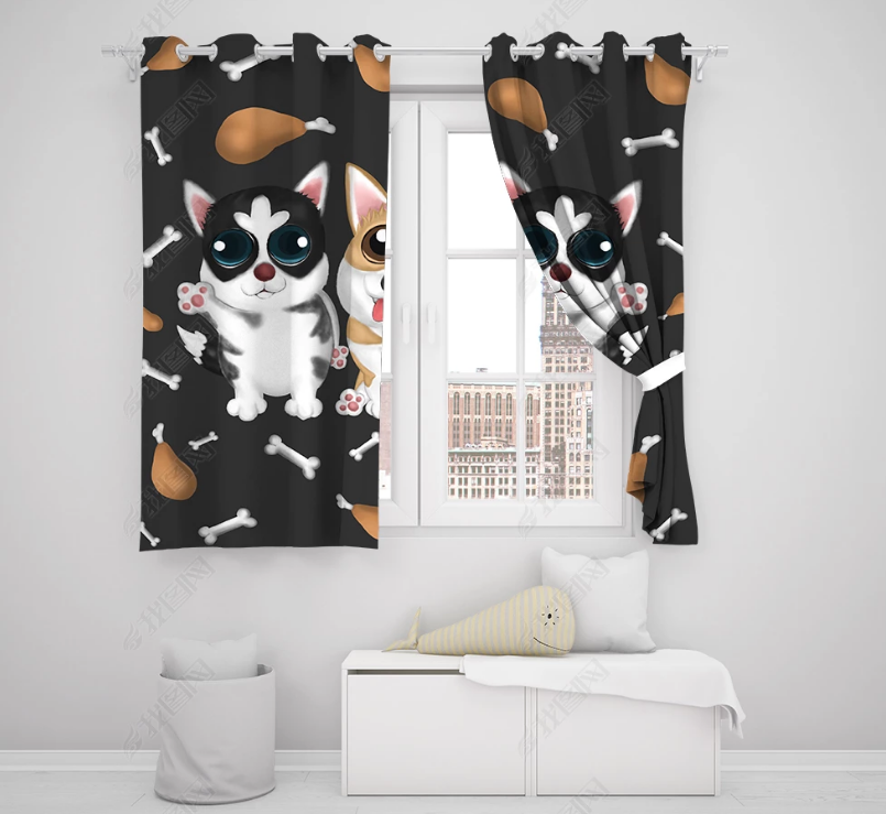 3D Hand Drawn Animal Dog Curtains And Drapes Lqh 205