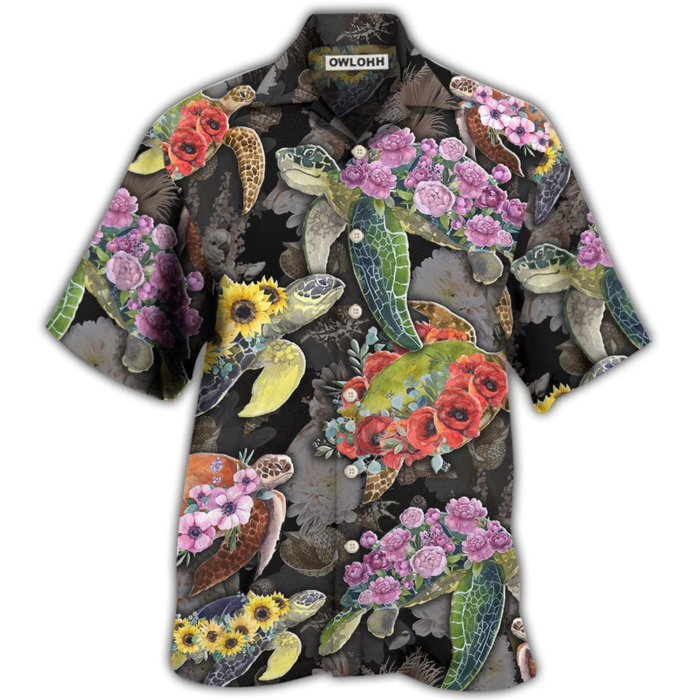 Turtle And Flowers Tropical Art – Hawaiian Shirt  – Owl Ohh