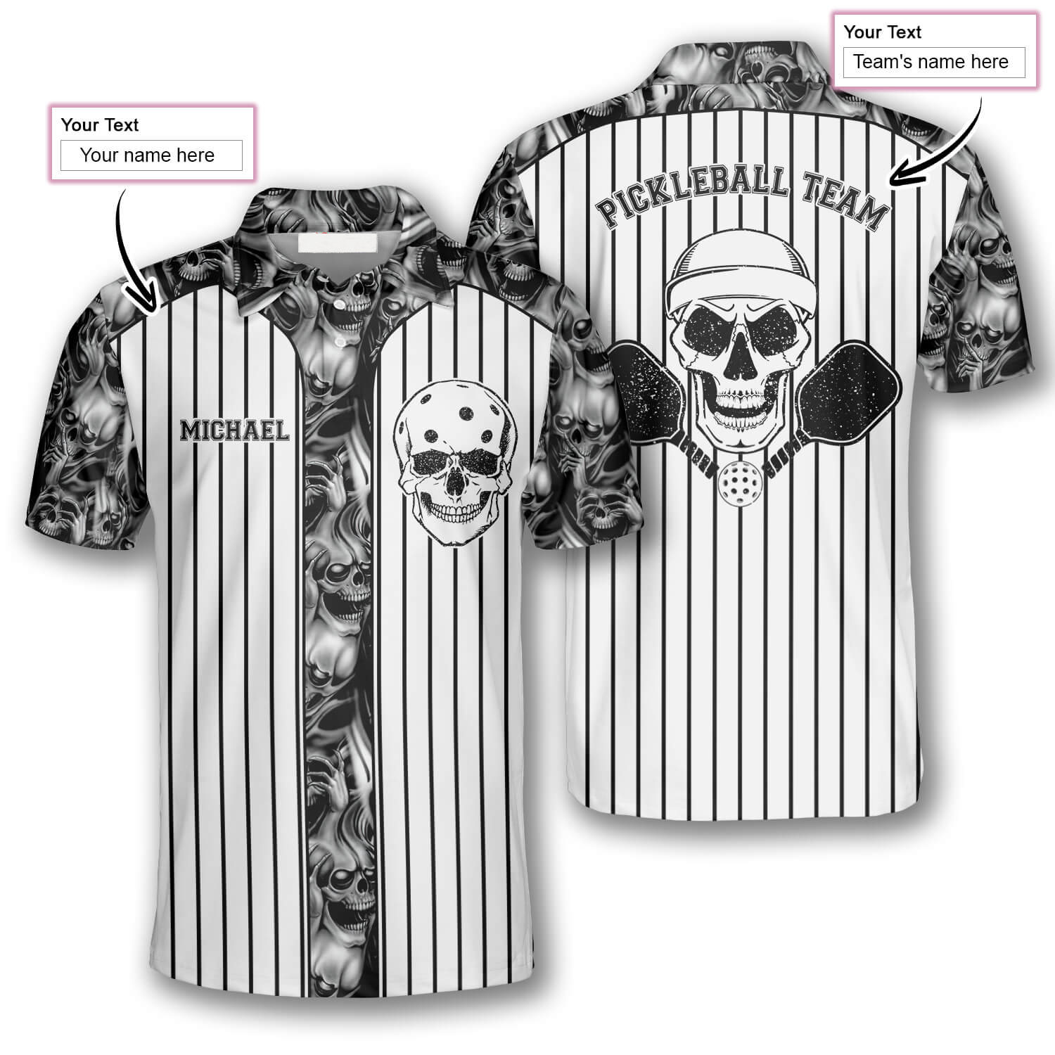 Skull Vertical Stripes Custom Pickleball Shirts For Men