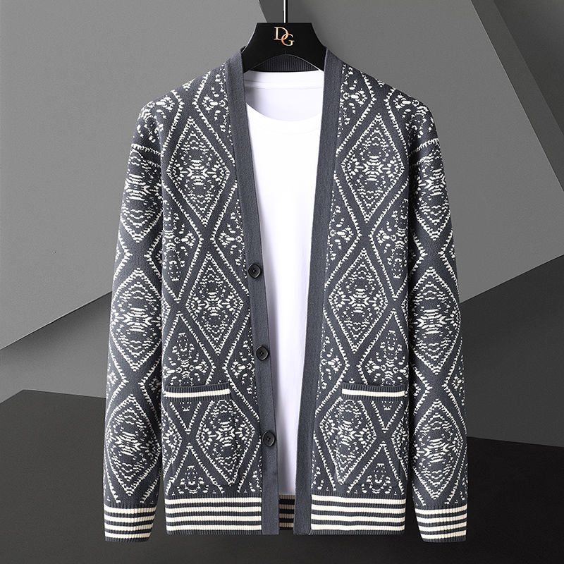 Vintage Print Cardigan Men Social Christmas Cardigan Sweater Long Sleeve Men Fall European Style Cardigan Men Knitting Sweater alx