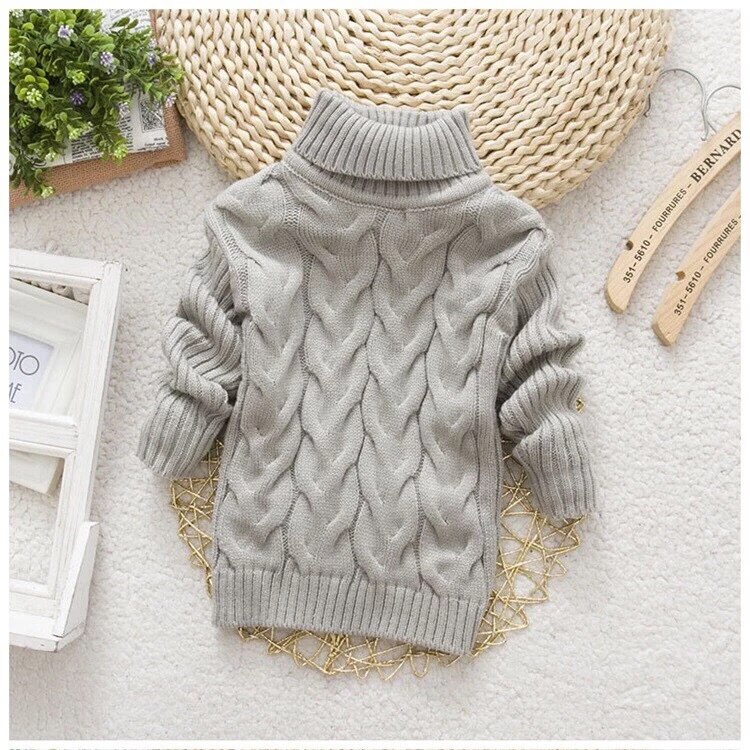 2T-8T pure color winter boy girl kid thick Knitted bottoming turtleneck shirts solid high collar pullover sweater alx