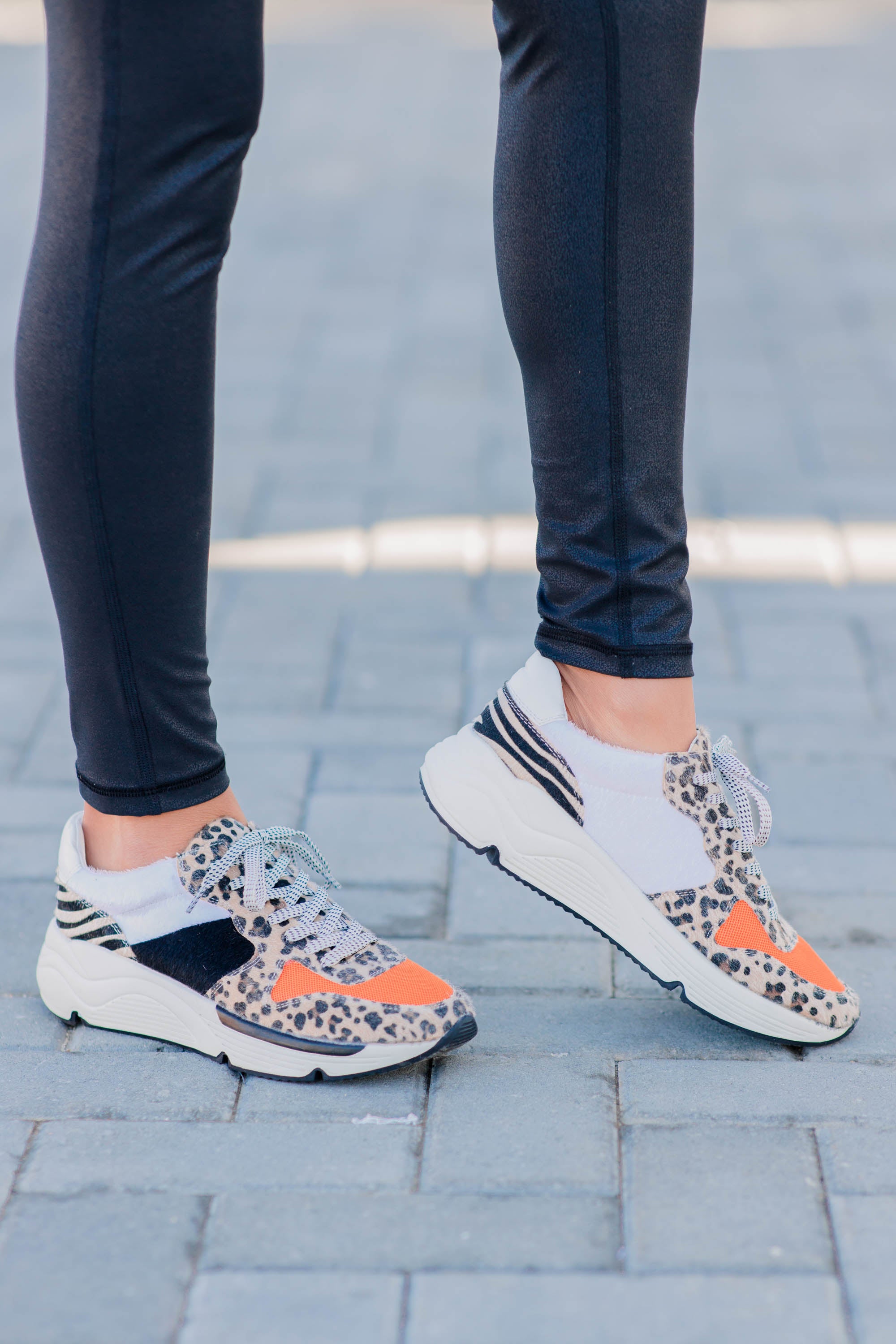 Never Alone Orange Leopard Sneakers