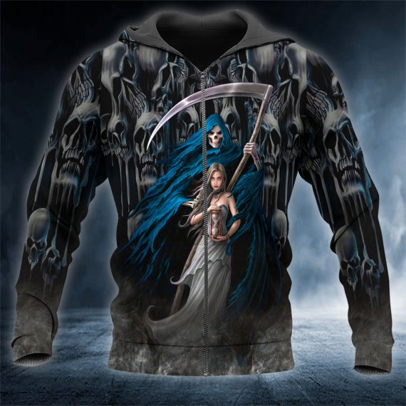 Death Time Keeper Couple Love Skull 3D All Over Printed Unisex Zip Up Hoodie Us Size