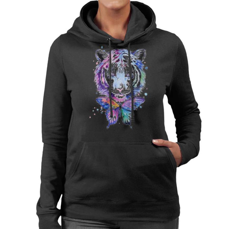 Watercolour Tiger And Butterfly Women’s Hooded Sweatshirt